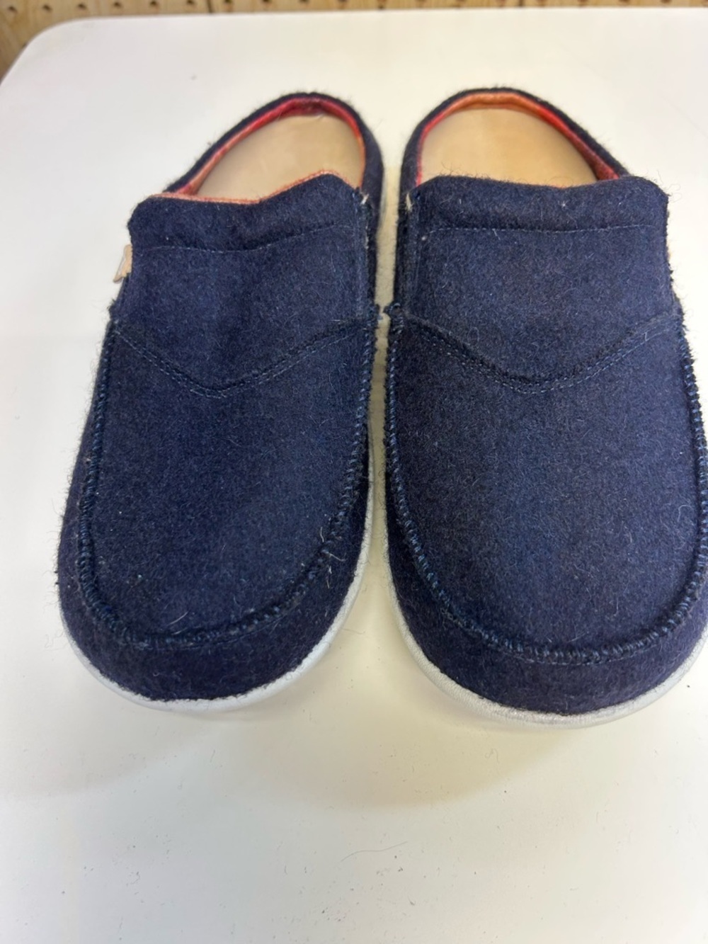 Spenco Navy Felt Slip-On House Shoe with Coral Trim